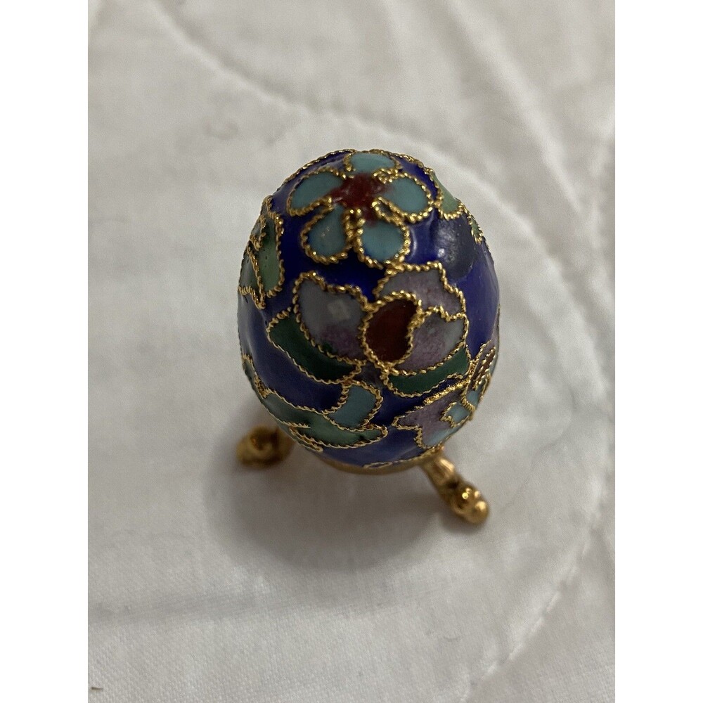 Cloisonne Egg Enamel Decorative Quail Small Mini Pink Flower 1.5in x 1in Vintage